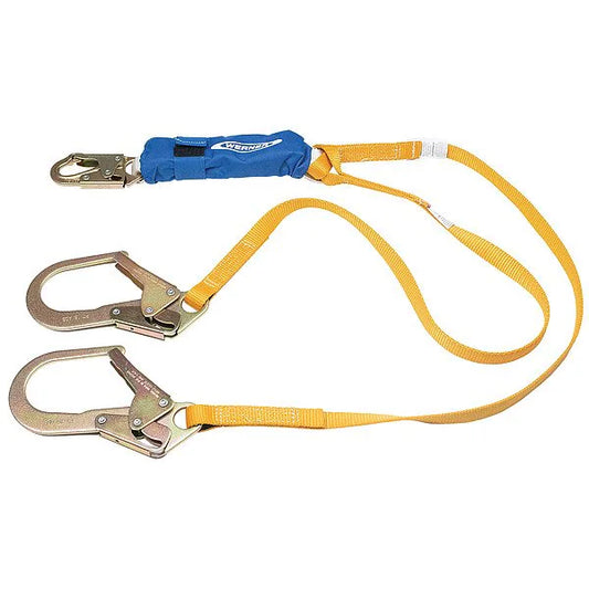 Werner DeCoil Energy Absorbing Twin Leg Lanyard 6 ft Snap Hook and Rebar Hooks (C411200)