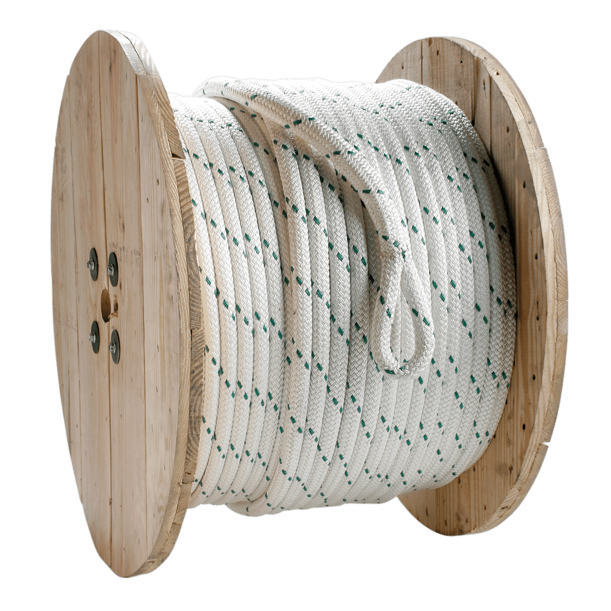 3/4" dia.1200 ft. wood reelHigh Strength Composite Double Braid Pulling Rope w/eyes each end26,000 lb.