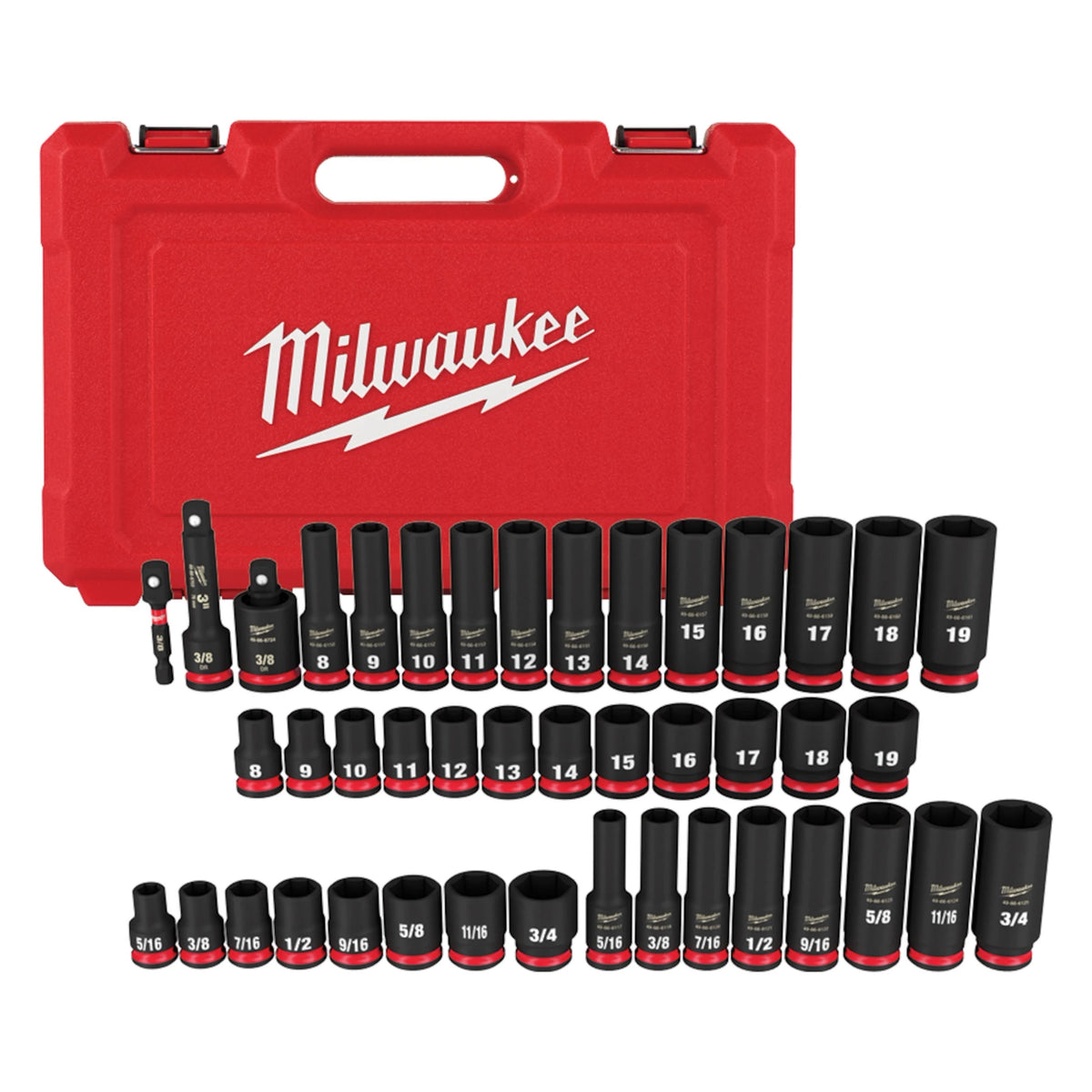 Milwaukee 43PCSHOCKWAVE Impact Duty 3/8" Drive SAE & Metric Deep 6 Point Socket Set
