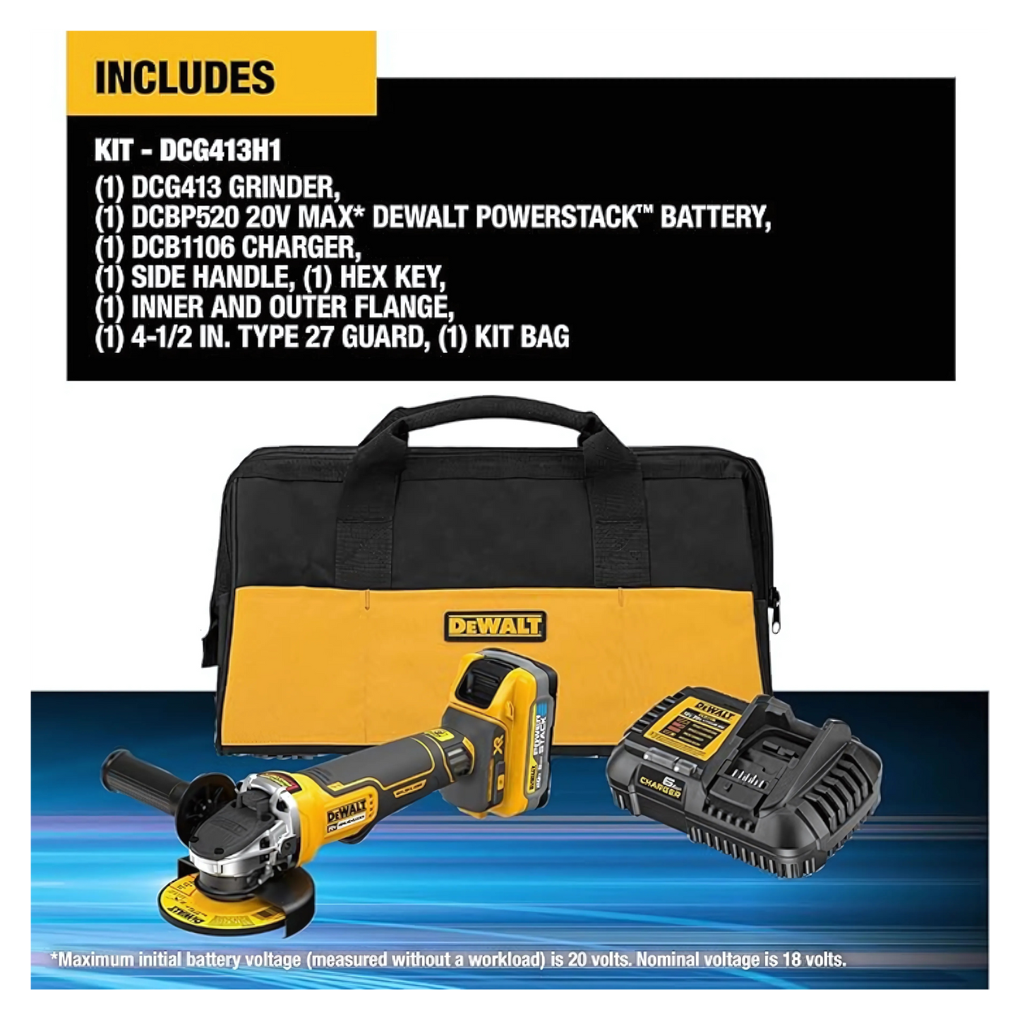 20V MAX* XR® Brushless Cordless 4-1/2 in. Paddle Switch Small Angle Grinder Kit with DEWALT POWERSTACK™ 5Ah Battery