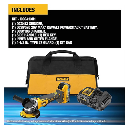 20V MAX* XR® Brushless Cordless 4-1/2 in. Paddle Switch Small Angle Grinder Kit with DEWALT POWERSTACK™ 5Ah Battery
