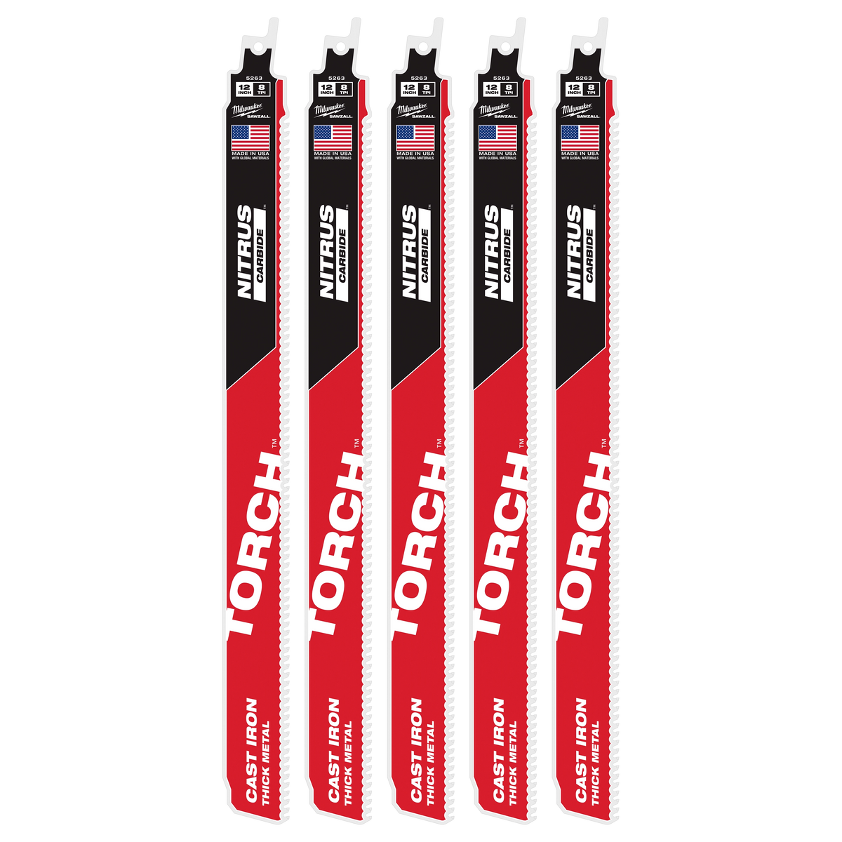 Milwaukee 12" 7 TPI The TORCH™ with NITRUS Carbide™ SAWZALL® Blade 5PK (48-00-5563)