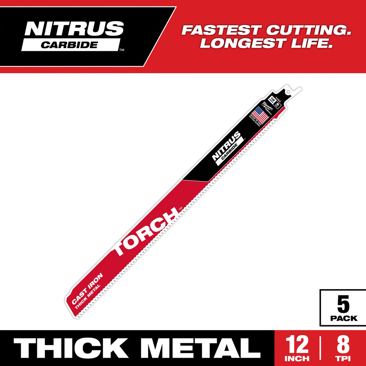 Milwaukee 12" 7 TPI The TORCH™ with NITRUS Carbide™ SAWZALL® Blade 5PK (48-00-5563)