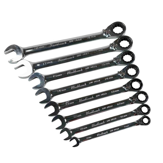 Blackhawk by Proto® 8 Piece Metric Reversible Ratcheting Combination Non-Reversible Ratcheting Wrench, 9/16-Inch
