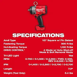 M18 FUEL 1/2" High Torque Impact Wrench w/ Pin Detent