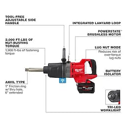 Milwaukee M18 FUEL™ 1" D-Handle Ext. Anvil High Torque Impact Wrench w/ ONE-KEY (2869-22HD)