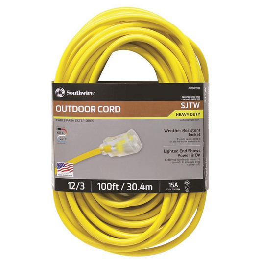 12/3 x 50' YELLOW lighted ends USA made