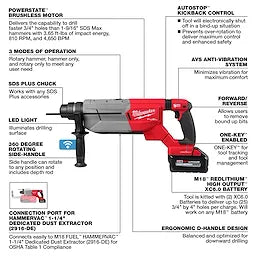 Milwaukee M18 FUEL™ 1-1/4" SDS Plus D-Handle Rotary Hammer Kit w/ ONE-KEY (2916-22)