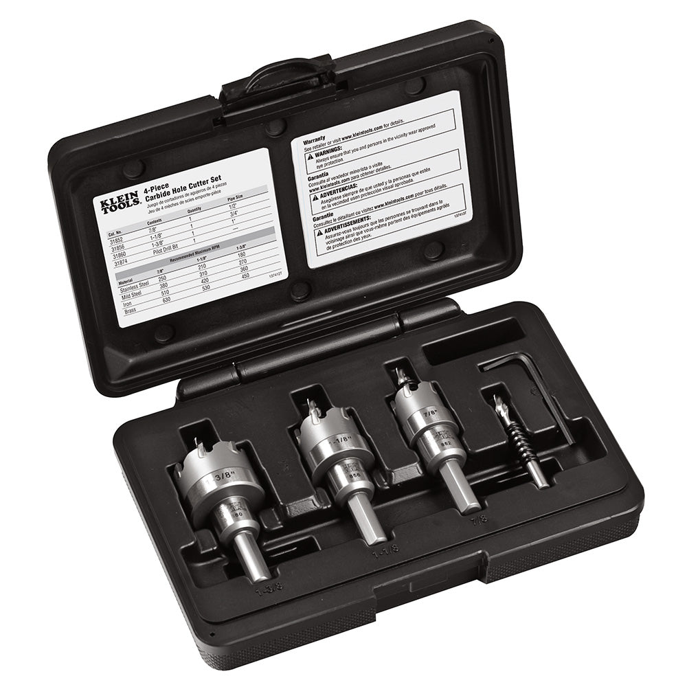 Klein Tools Carbide Hole Cutter Set with Heavy Duty Carry Case, 4-Piece (31872)