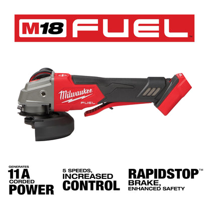 Milwaukee M18 FUEL™ 4-1/2" / 5" Variable Speed Braking Grinder, Paddle Switch No-Lock (2888-20)