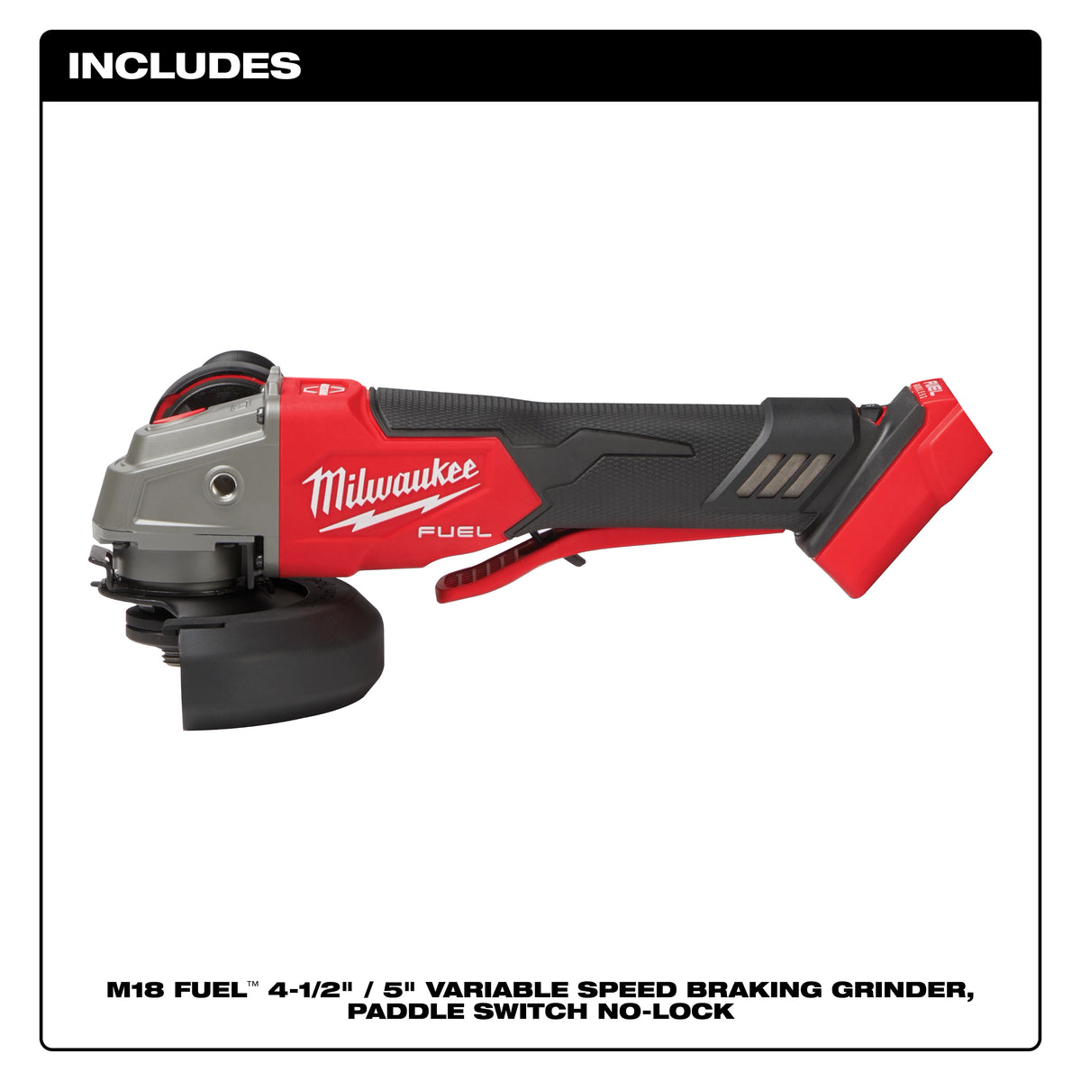 Milwaukee M18 FUEL™ 4-1/2" / 5" Variable Speed Braking Grinder, Paddle Switch No-Lock (2888-20)