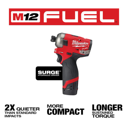 Milwaukee M12 FUEL™ SURGE™ 1/4" Hex Hydraulic Driver 2 Battery Kit (2551-22)