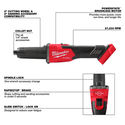 Milwaukee M18 FUEL BRAKING DIE GRINDER W/ SLIDE SWITCH (2939-20)